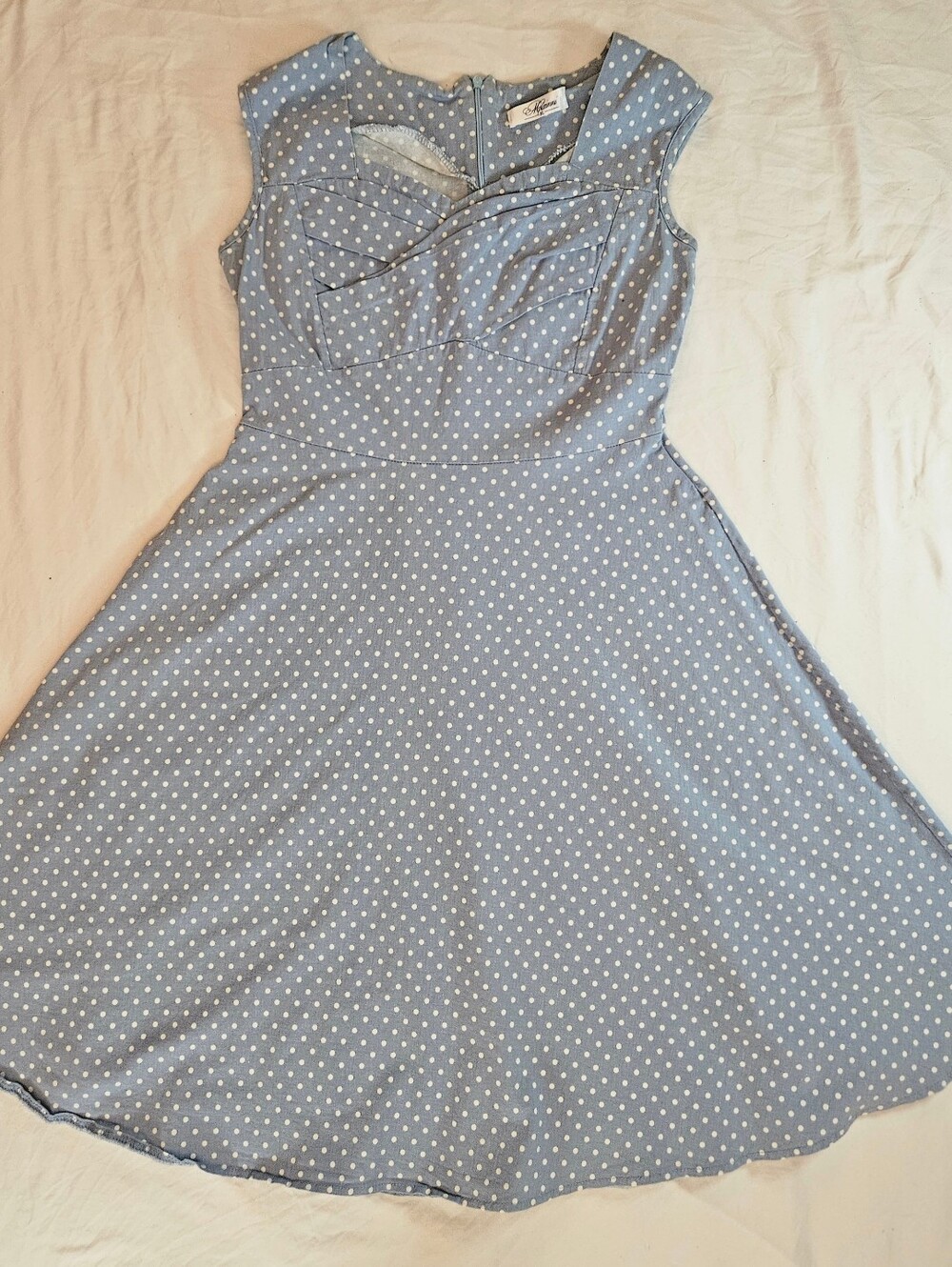 Mixinni Juniots Blue & White Polka Dot Sleeveless Retro A-line Dress Size XL